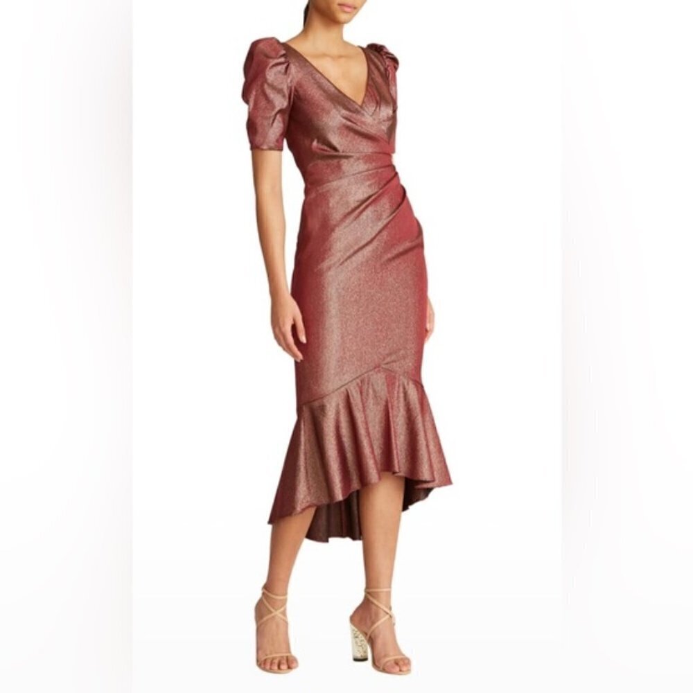 THEIA Mya V-Neck‎ Midi Dress